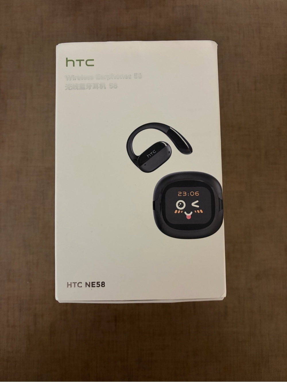 HTC NE58 open ear wireless earbuds Bluetooth 6.0 touchscreen charging case black